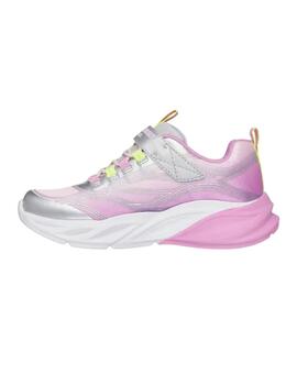 Zapatillas skechers s lights cosmic glow rosa plata de niña.