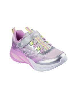 Zapatillas skechers s lights cosmic glow rosa plata de niña.