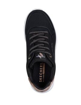 Zapatillas skechers uno lite metallic mode negro de niño.