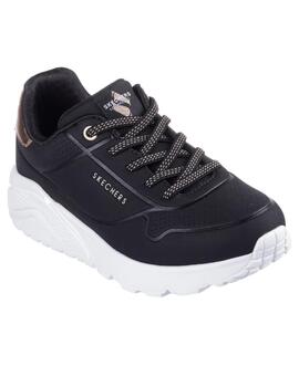 Zapatillas skechers uno lite metallic mode negro de niño.