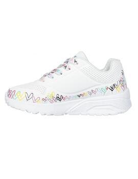 Zapatillas skechers uno lite heart craze blanco de niña.