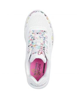 Zapatillas skechers uno lite heart craze blanco de niña.