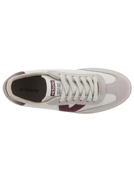 Zapatillas victoria berlin blanco roto granate de mujer.