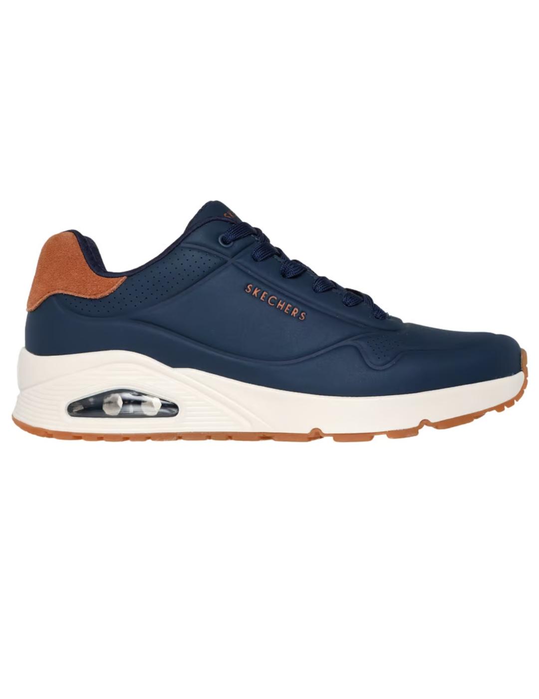 Zapatillas skechers uno suited on air marino de hombre.
