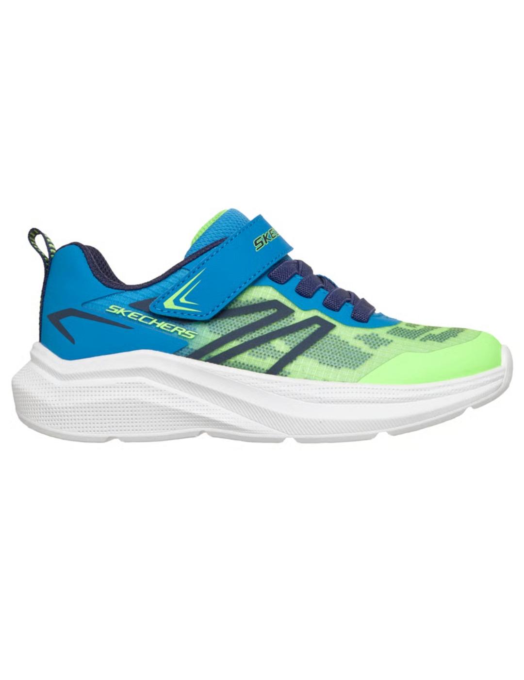 Zapatillas skechers microspec velocity azul lima de niño.
