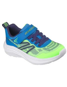 Zapatillas skechers microspec velocity azul lima de niño.