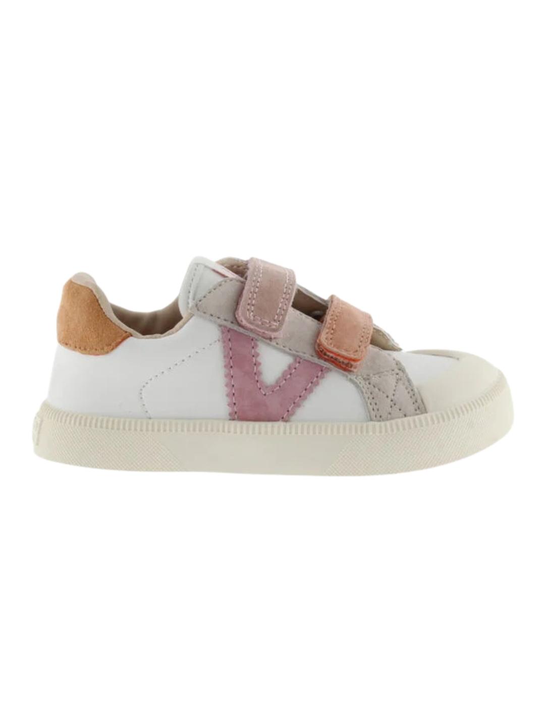 Zapatillas victoria oliver barefoot blanco rosa de niña.