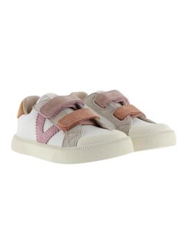Zapatillas victoria oliver barefoot blanco rosa de niña.