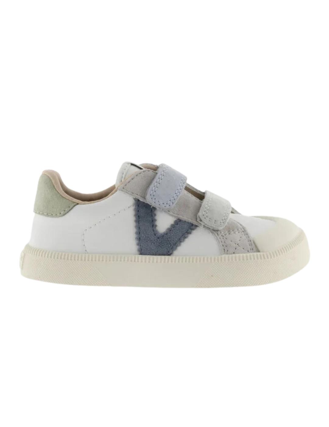 Zapatillas victoria oliver barefoot blanco azul de niño.