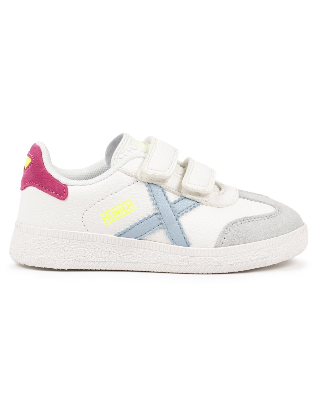 Zapatillas munich mini barru 15 vco blanco rosa de niña.