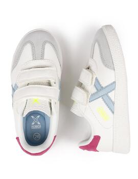 Zapatillas munich mini barru 15 vco blanco rosa de niña.