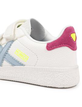 Zapatillas munich mini barru 15 vco blanco rosa de niña.