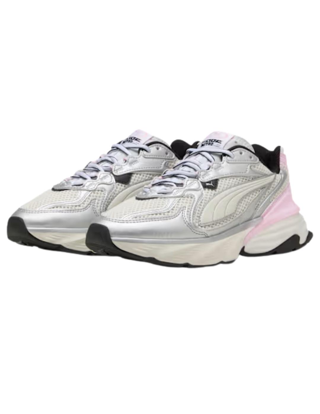 Zapatillas puma fade nitro ls plata rosa de mujer.