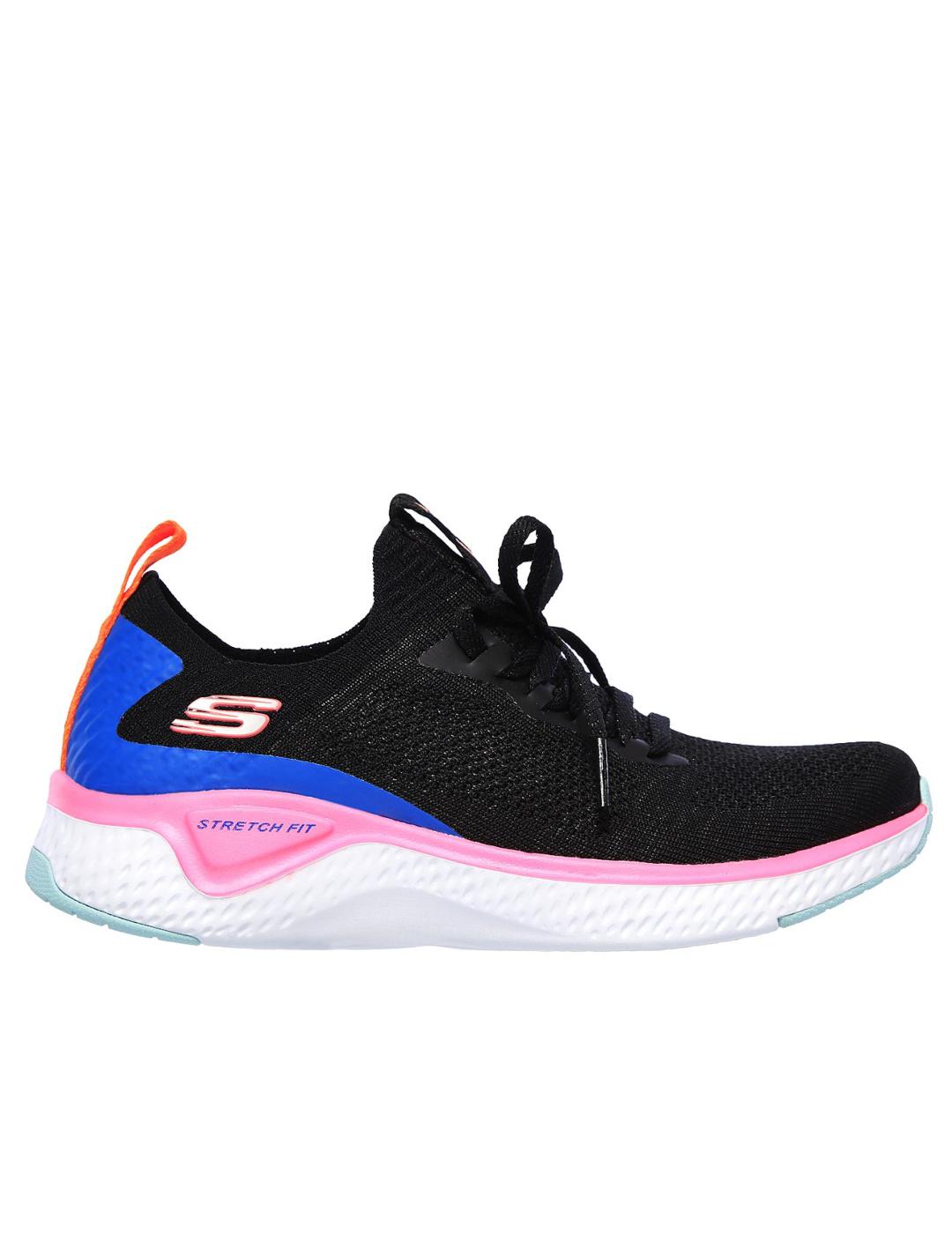 zapatillas skechers solar fuse negro rosa de mujer.