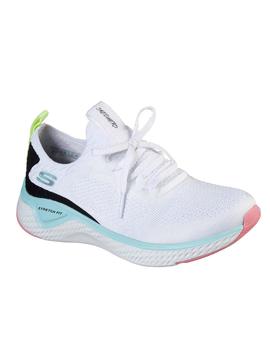 zapatillas skechers solar fuse blanco negro de mujer.