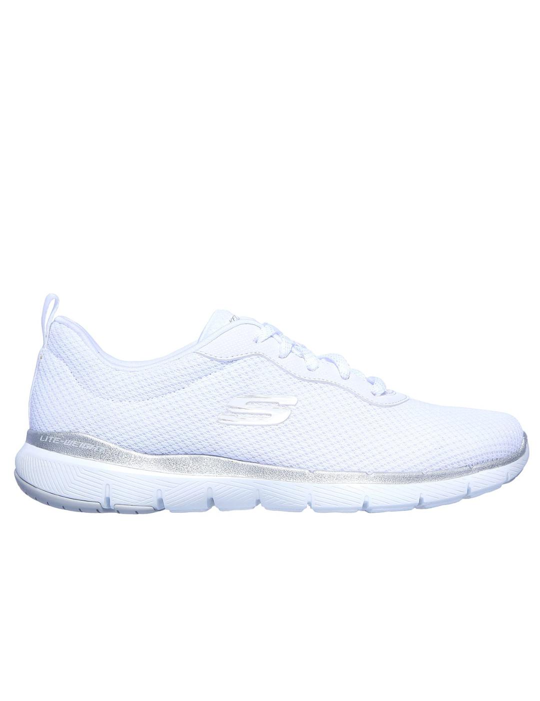 skechers flex appeal 3.0  First Insight blanco plata de muje