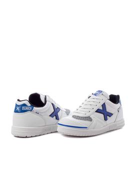 zapatilla munich G3 indoor blanco azul de niño.