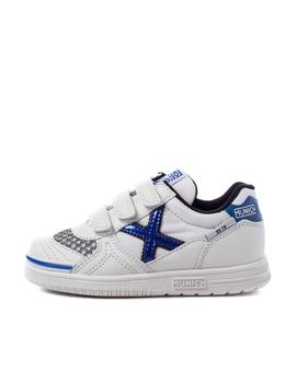 zapatilla munich G3 indoor blanco azul de niño.