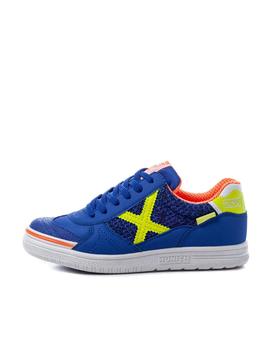 zapatilla munich g3 indoor azul amarillo de niño.