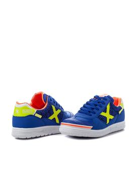 zapatilla munich g3 indoor azul amarillo de niño.