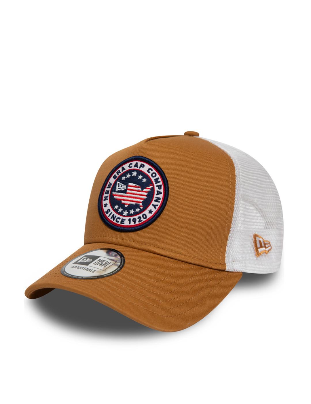 Gorra new era usa patch trucker marron blanco