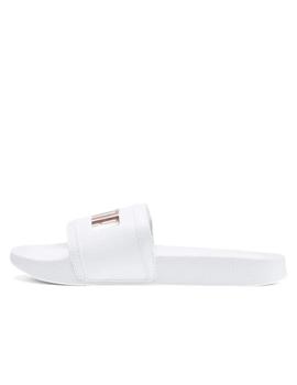 chanclas puma leadcat ftr logo metal blanco oro de mujer.