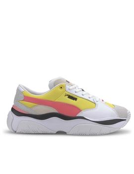 zapatilla puma storm.y colour block blanco amarillo de mujer