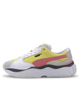 zapatilla puma storm.y colour block blanco amarillo de mujer