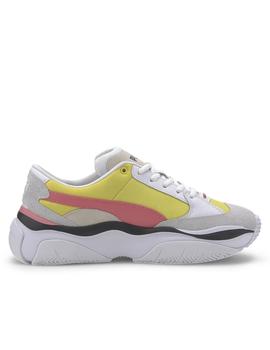 zapatilla puma storm.y colour block blanco amarillo de mujer