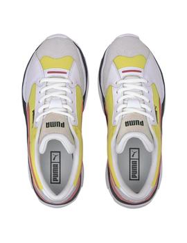 zapatilla puma storm.y colour block blanco amarillo de mujer