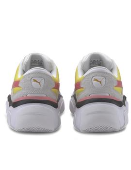 zapatilla puma storm.y colour block blanco amarillo de mujer