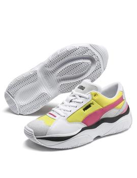 zapatilla puma storm.y colour block blanco amarillo de mujer