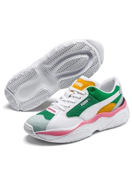 zapatilla puma storm. y colour block verde de mujer