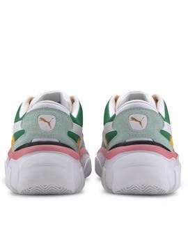 zapatilla puma storm. y colour block verde de mujer