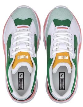 zapatilla puma storm. y colour block verde de mujer