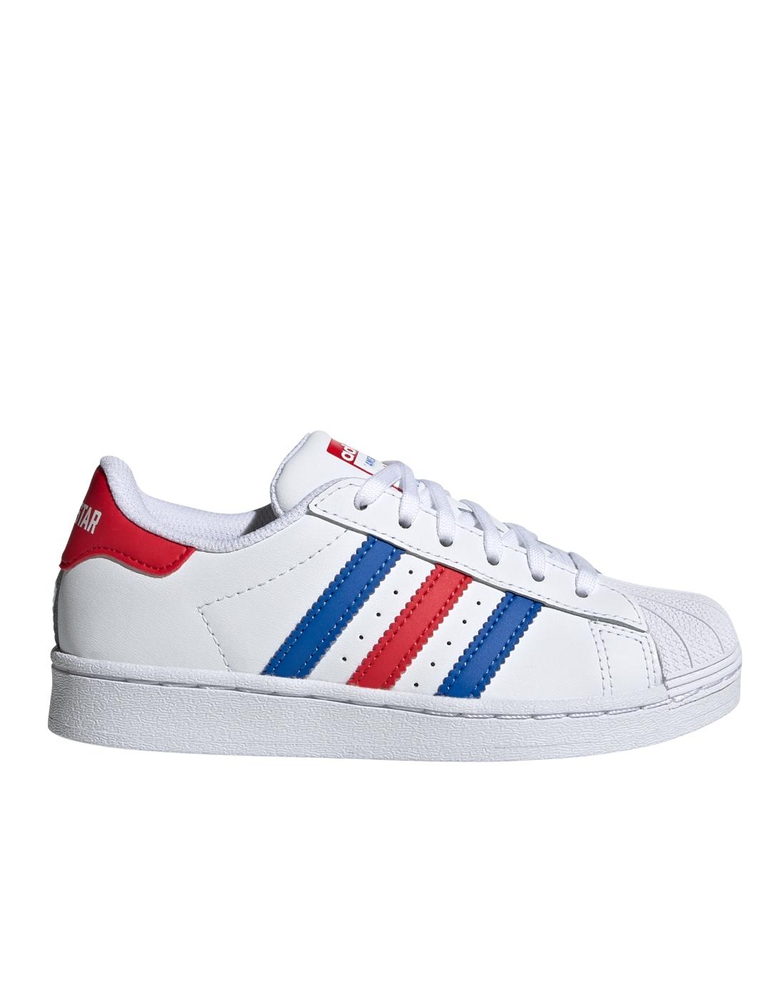 zapatilla adidas superstar c rojo azul de niño