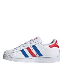 zapatilla adidas superstar c rojo azul de niño