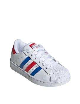 zapatilla adidas superstar c rojo azul de niño