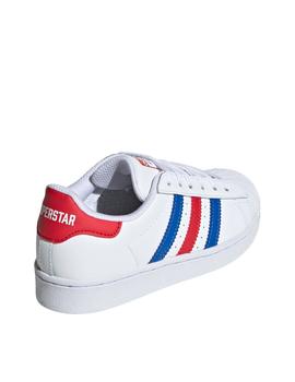 zapatilla adidas superstar c rojo azul de niño