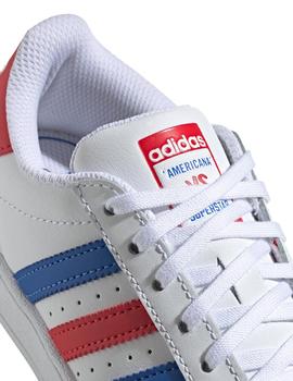 zapatilla adidas superstar c rojo azul de niño