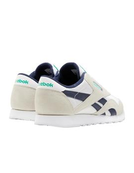 Zapatillas reebok cl nylon beige marino de mujer.