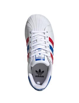 Zapatillas adidas superstar azul rojo de niño.