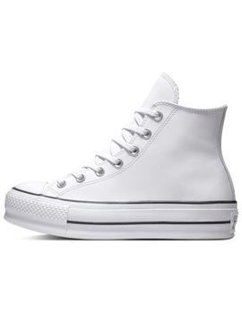 Zapatillas converse altas plataforma piel blanco de mujer.