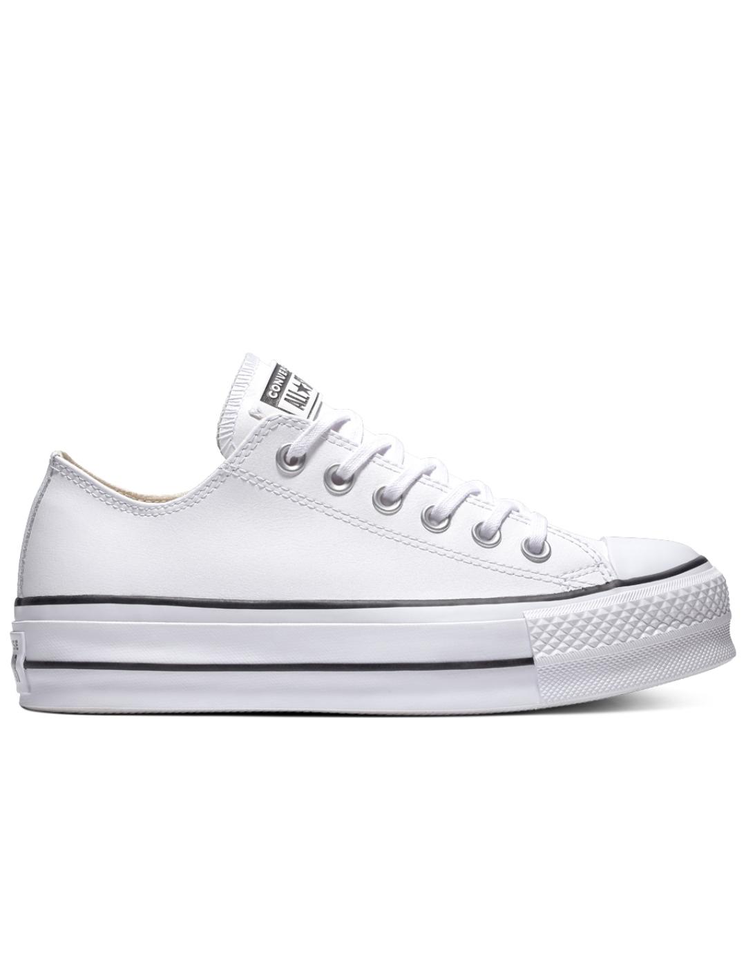 Zapatillas converse baja  plataforma blanco piel de mujer.