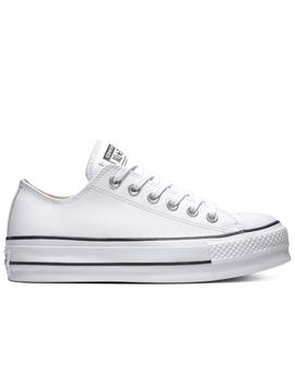 Zapatillas converse baja  plataforma blanco piel de mujer.