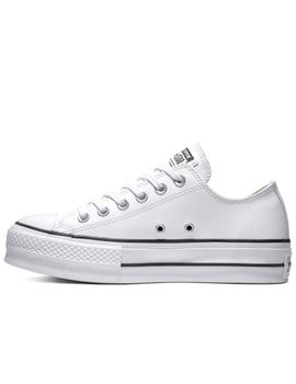 Zapatillas converse baja  plataforma blanco piel de mujer.