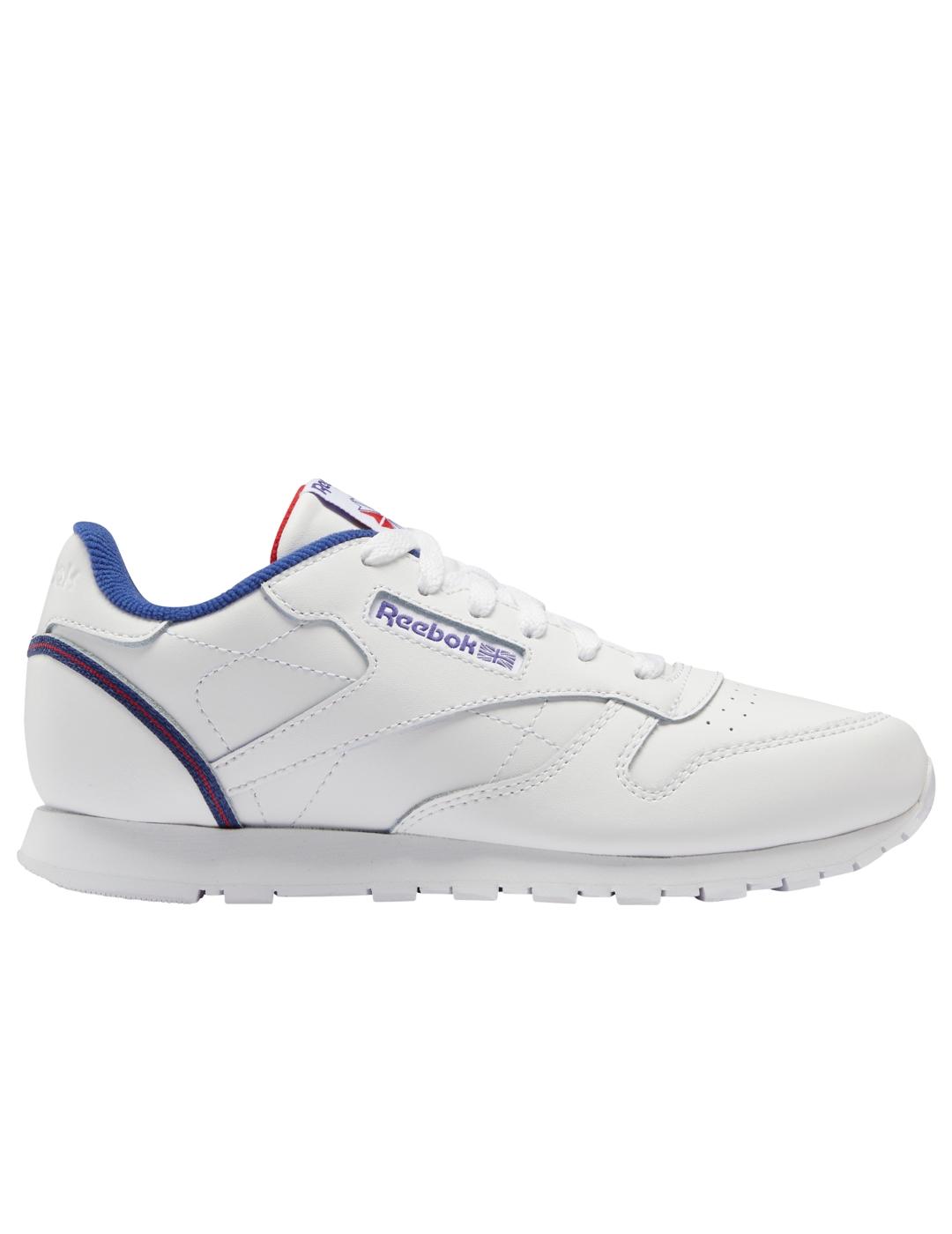 Zapatilla reebok classic leather junior blanco deep cobalt.