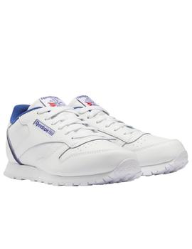 Zapatilla reebok classic leather junior blanco deep cobalt.