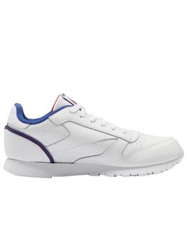 Zapatilla reebok classic leather junior blanco deep cobalt.