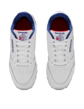 Zapatilla reebok classic leather junior blanco deep cobalt.